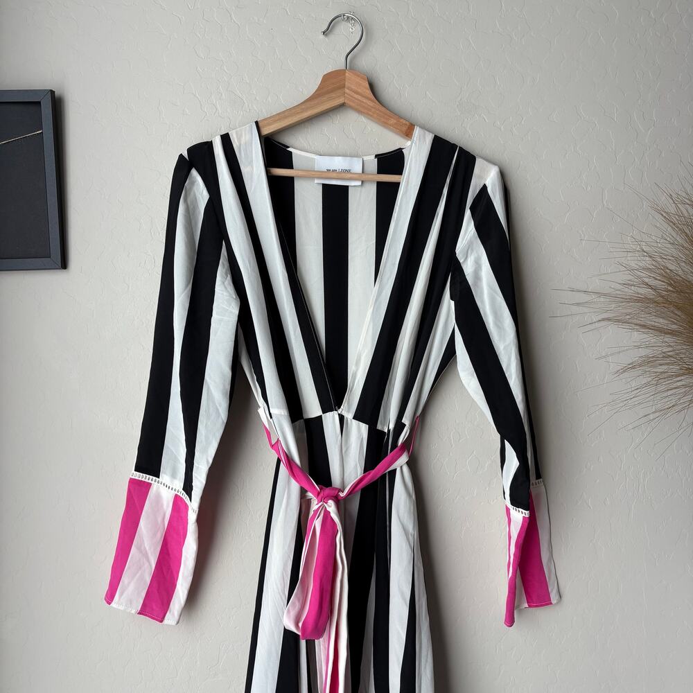 We Are Leone Dress Silk Contrast Maxi Cardigan Striped Belted‎ Long Sleeve S/M - Picture 3 of 14